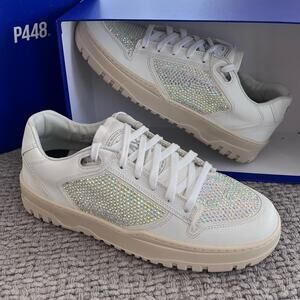 NEW Womens Size 9 P448 Mason Galu Iridescent Pave Crystal Stud Leather Sneakers